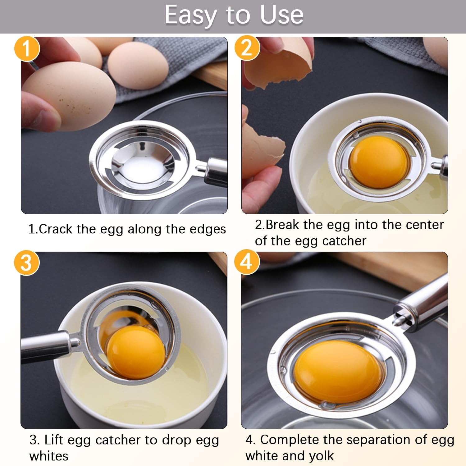 Egg Separator,Stainless Steel Yolk White Separation Tool Silver