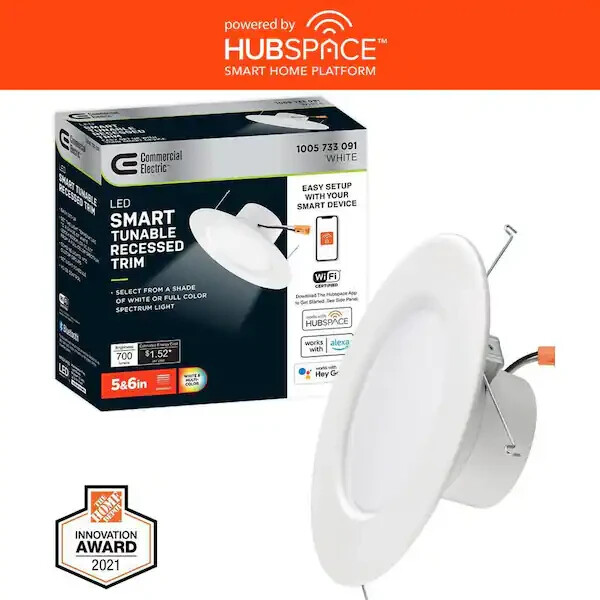 Commercial Electric 5 in./6 in Smart Hubspace Color Selectable LED Recessed Trim