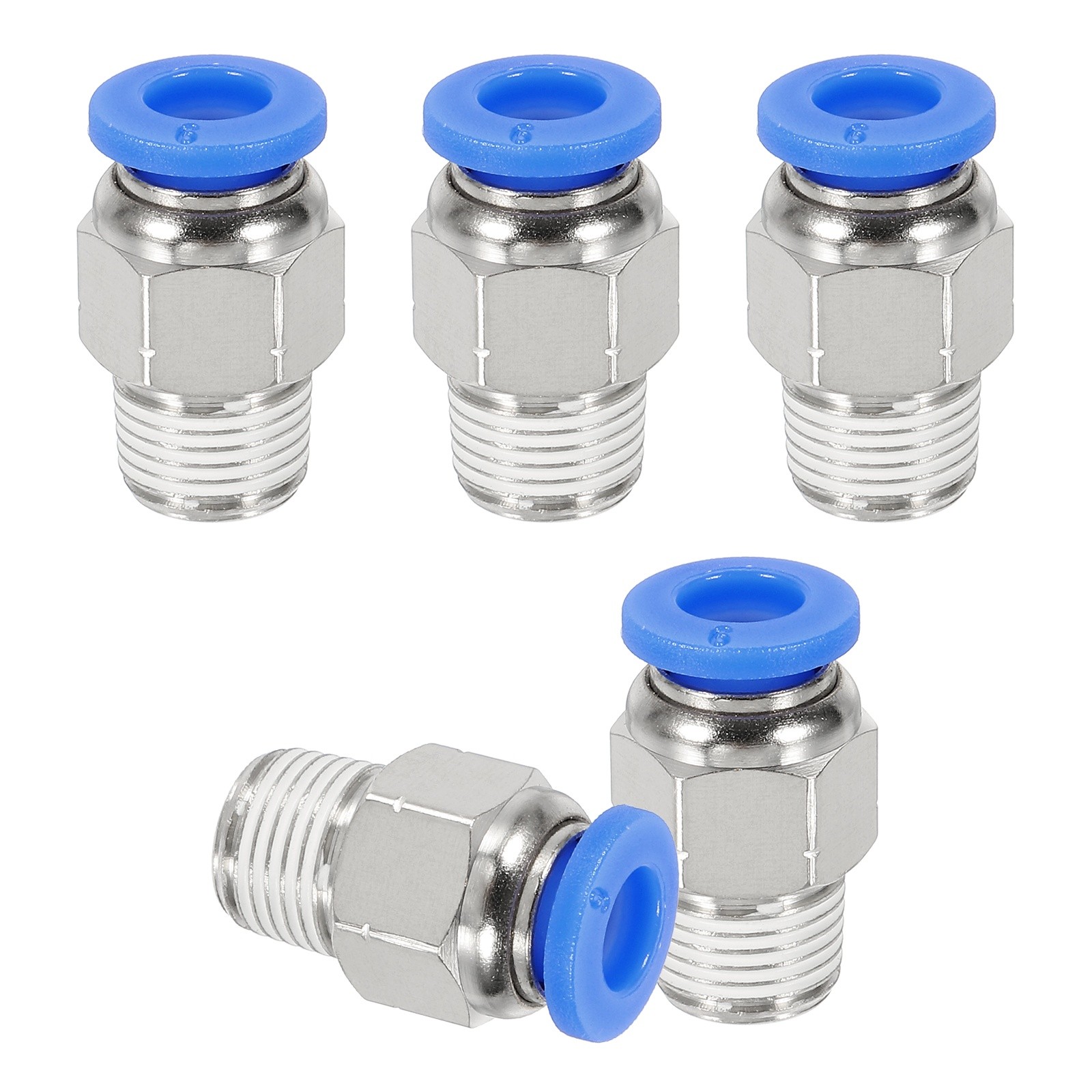 5 Pcs NPT Male 6mm Tube OD x 1/8" NPT Thread Push to Connect Fittings, Blue