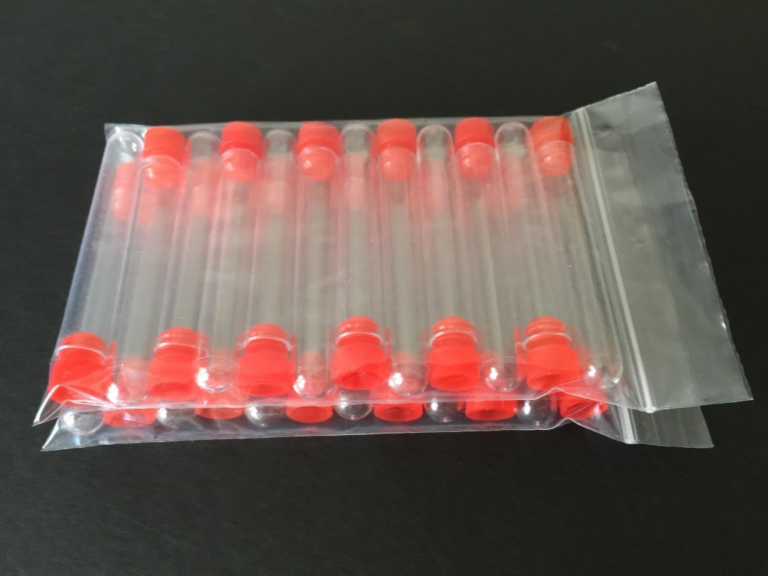 Clear Plastic Storage Tubes (24/Pkg) with Red Caps - 3" x 3/8", 5 ml