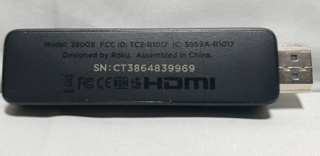 Roku 3800x streaming stick with Power Cable Tested No Remote