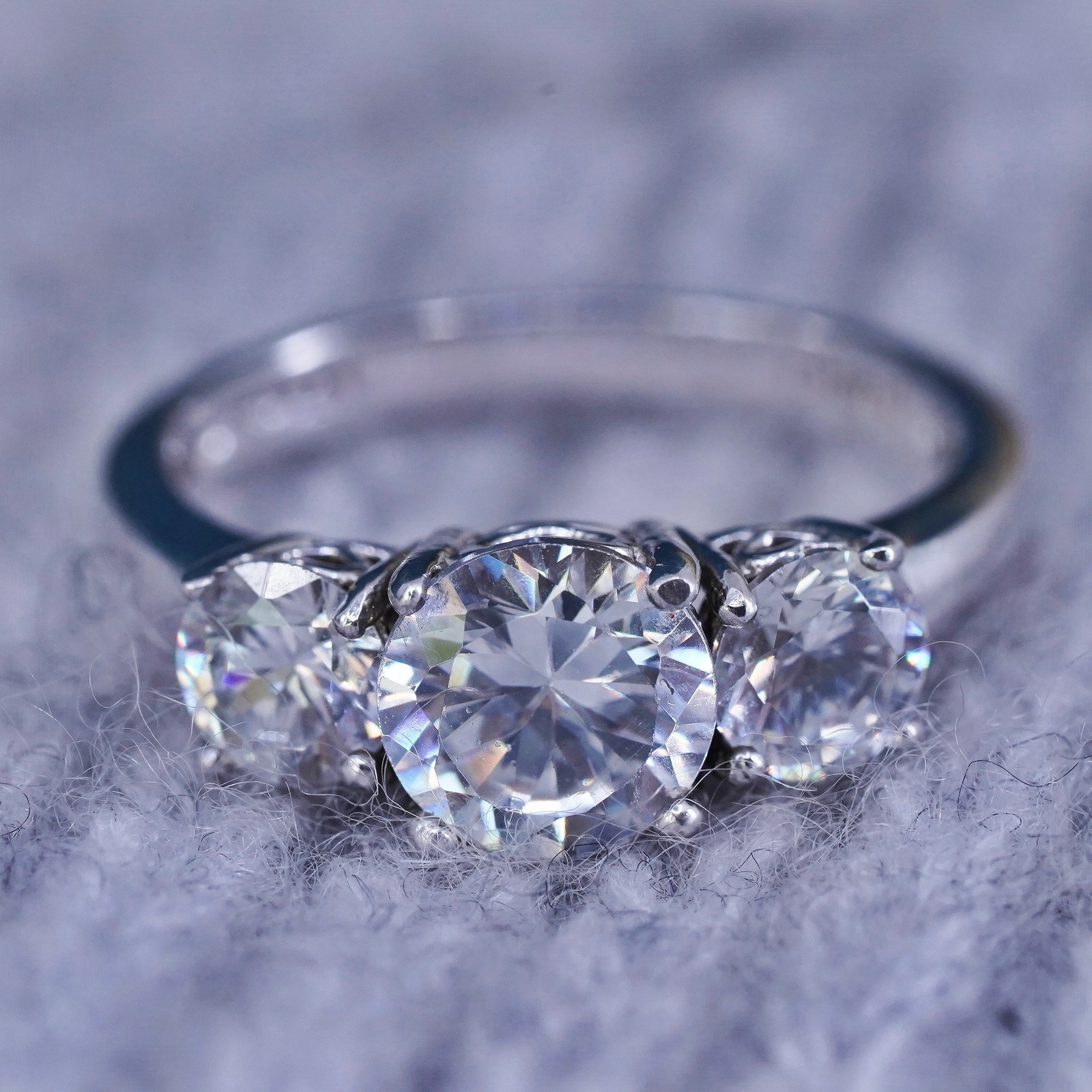 Size 6.25, vintage Sterling 925 silver engagement ring with Cz around