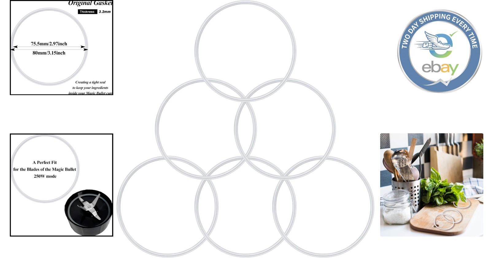 Magic 250W Blender Replacement Seal Pack - 6 Durable White Gaskets Included