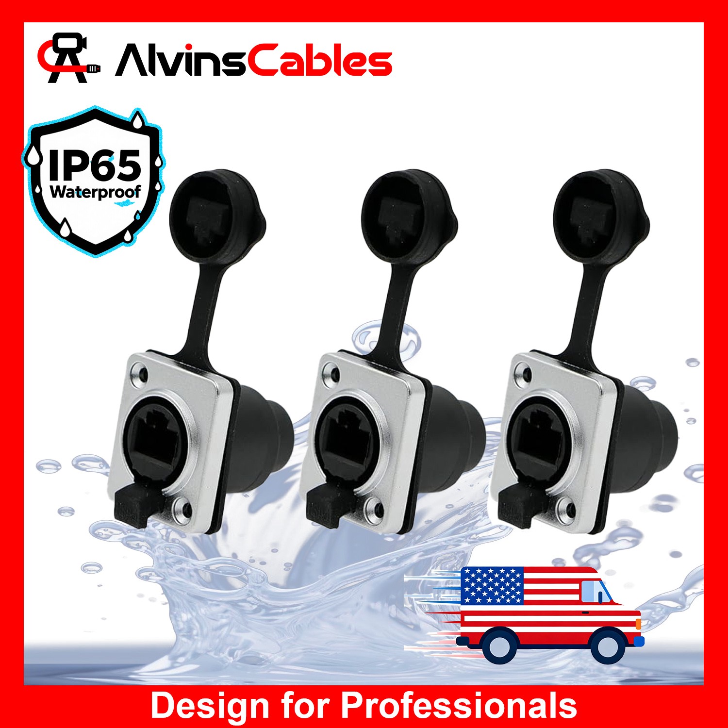 3Pcs RJ45 Waterproof Sockets IP65 Ethernet Panel Mount RJ45 Connector Black