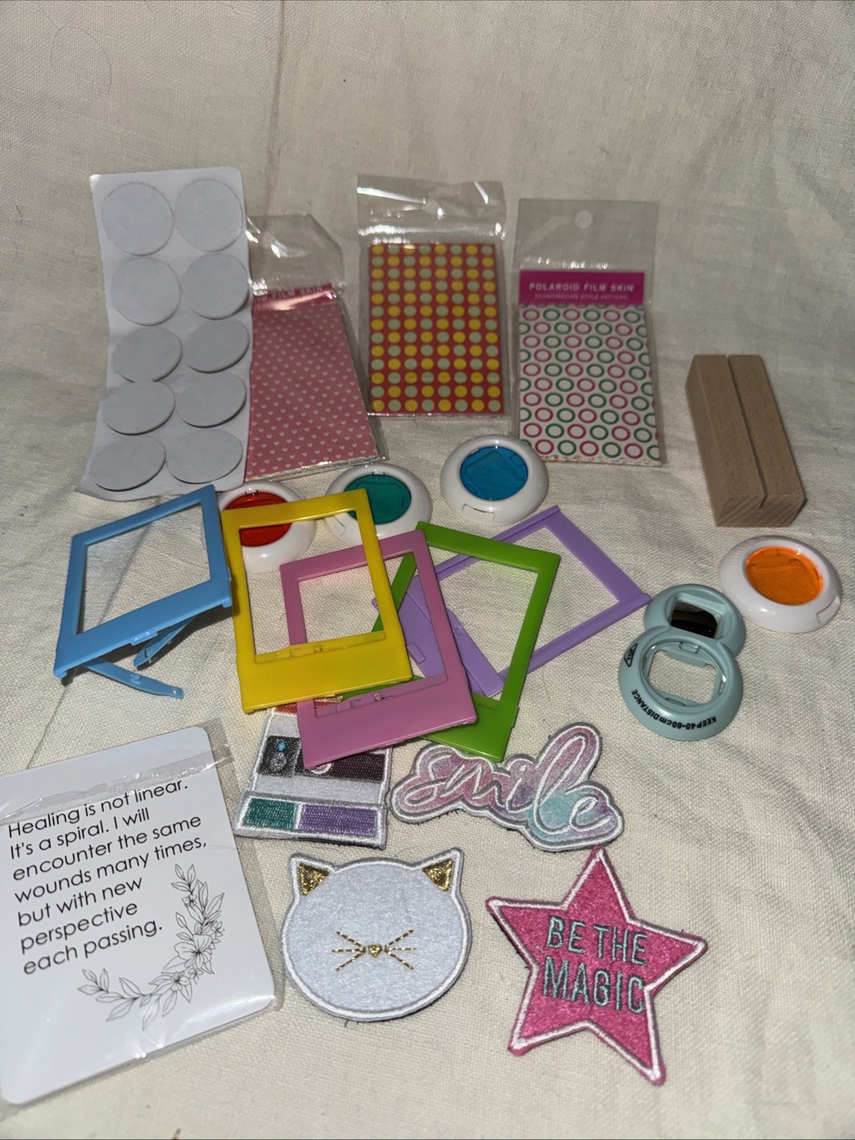 20 Pc Mixed Polaroid Accessories Bundle Lot - Patches Stand Frames Film Skins