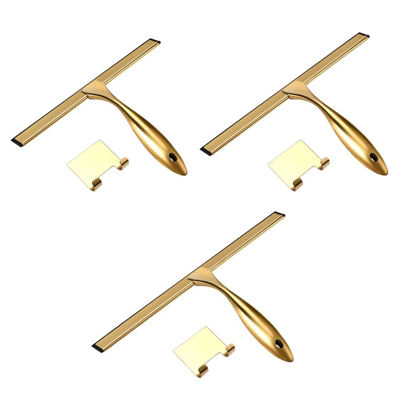 Stainless Steel Shower Squeegee with Handle Silicone Rubber Striped Cleaner