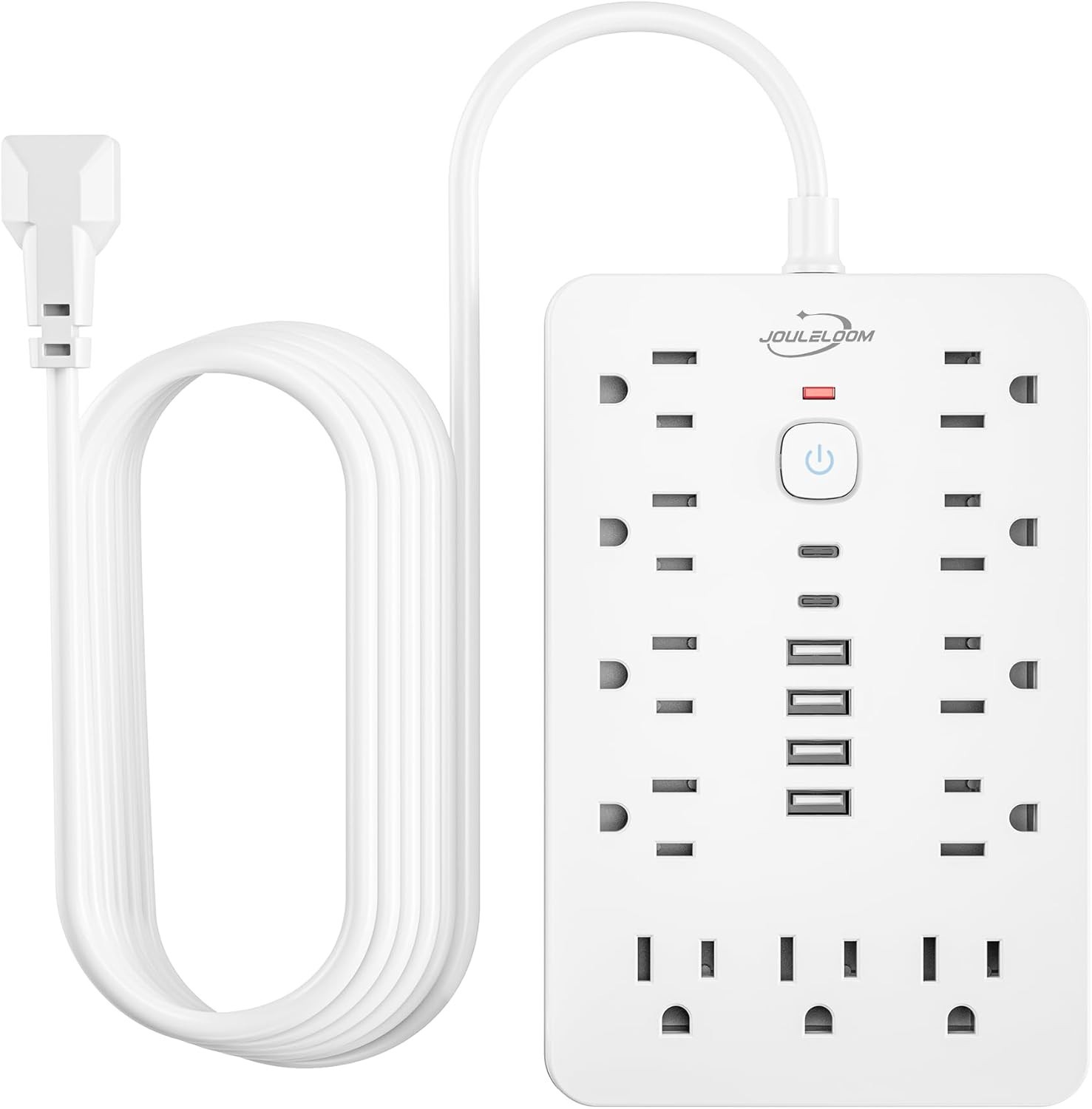 "Regleta 10ft protector sobretension 11 enchufes 6 USB Carga rapida 1250W 10A "'