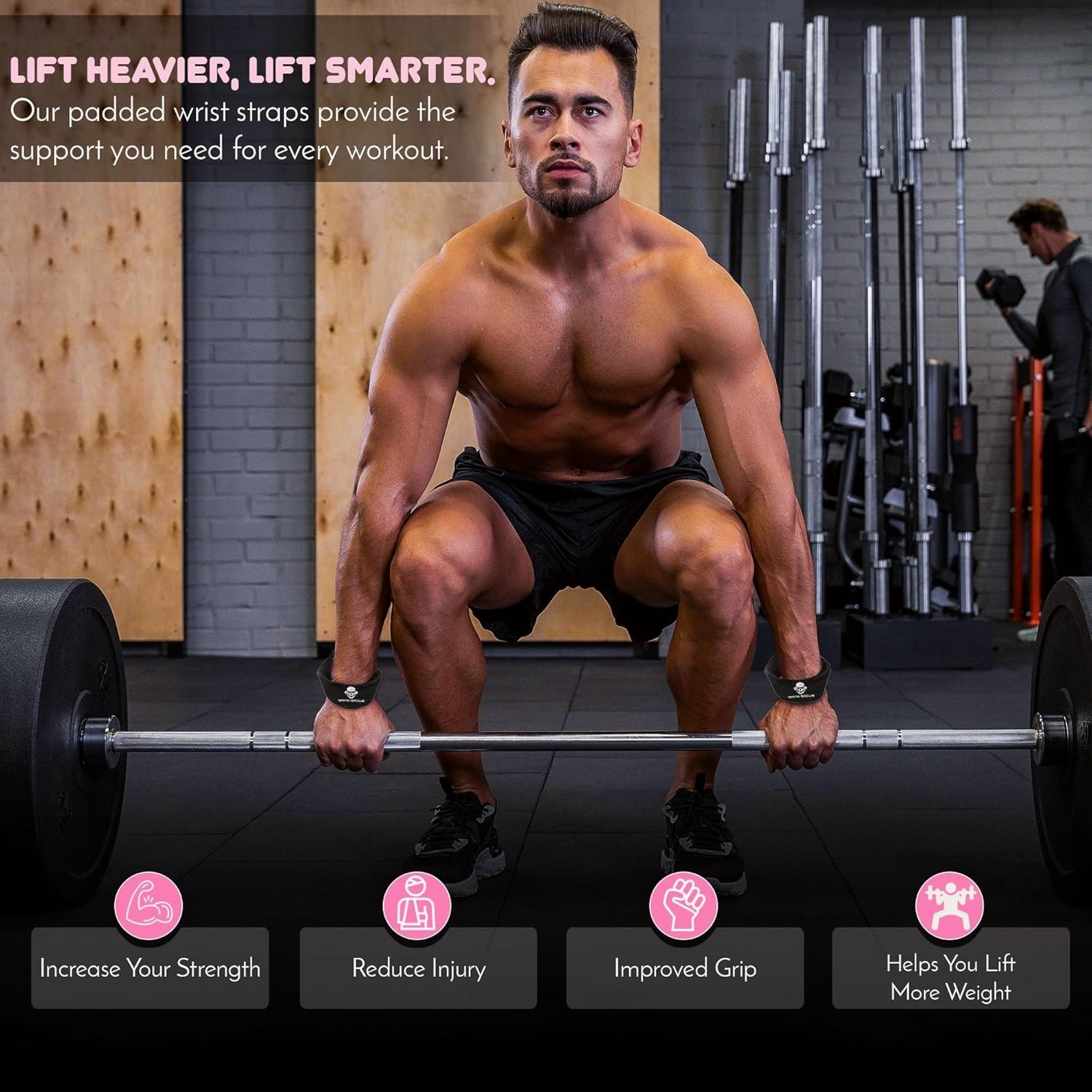 Weight Lifting Straps Deadlift Powerlifting Wrist Wraps for Gym Workout Pink