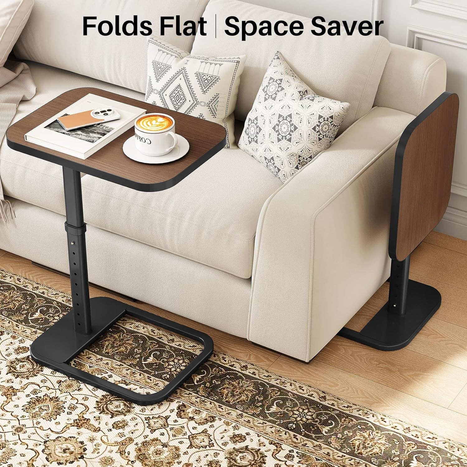 TV Tray Table Adjustable Height & Rounded Metal Corners Snack Table Couch Sofa