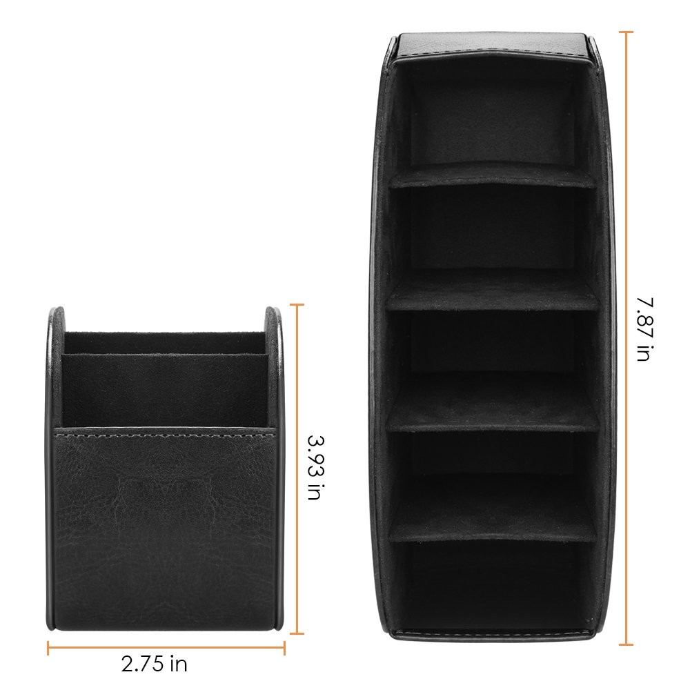 SITHON Remote Control Holder with 5 Compartments - PU Leather Small, Black
