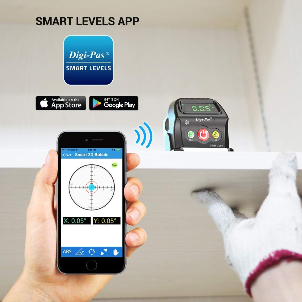 Digi-Pas 2-Axis Smart Cube Level, DWL-90PRO, WIRELESSLY displays Small, Black
