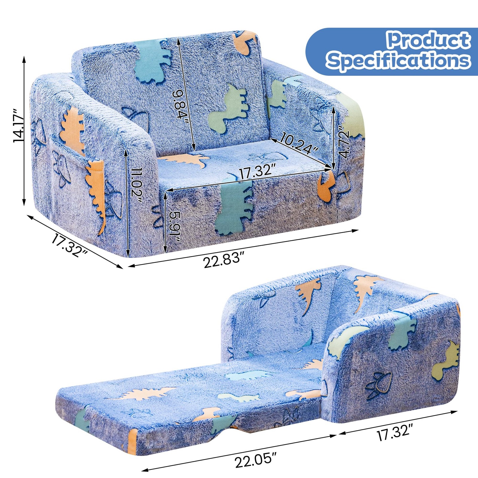 2-in-1 Soft Couch Fold Out,Foldable Chair, Glow in The Dark Sofa for playroom...
