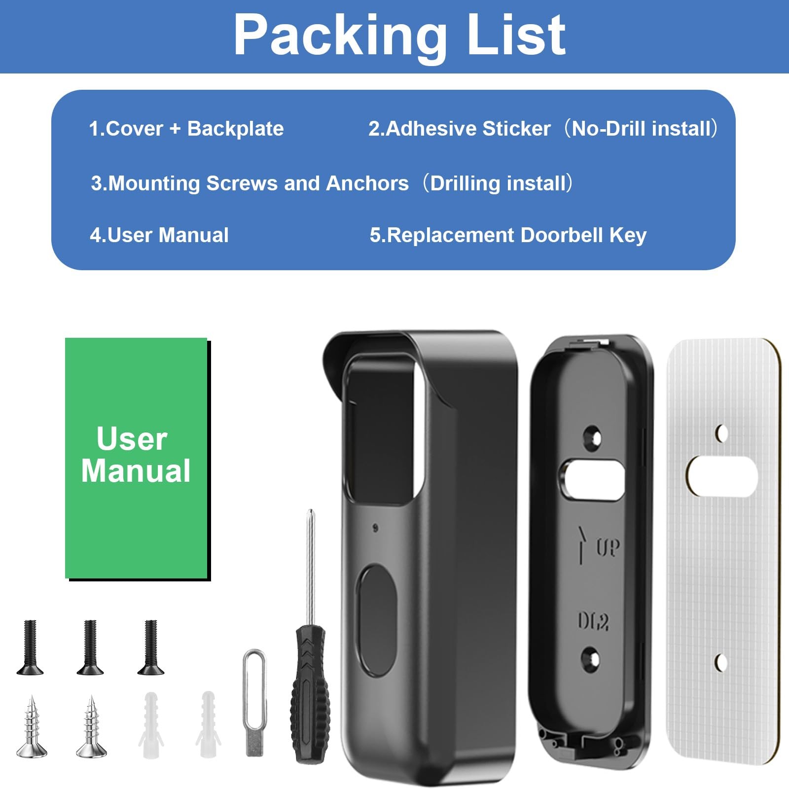 No-Drill Adhesive Doorbell Mount Compatible Mount, Black