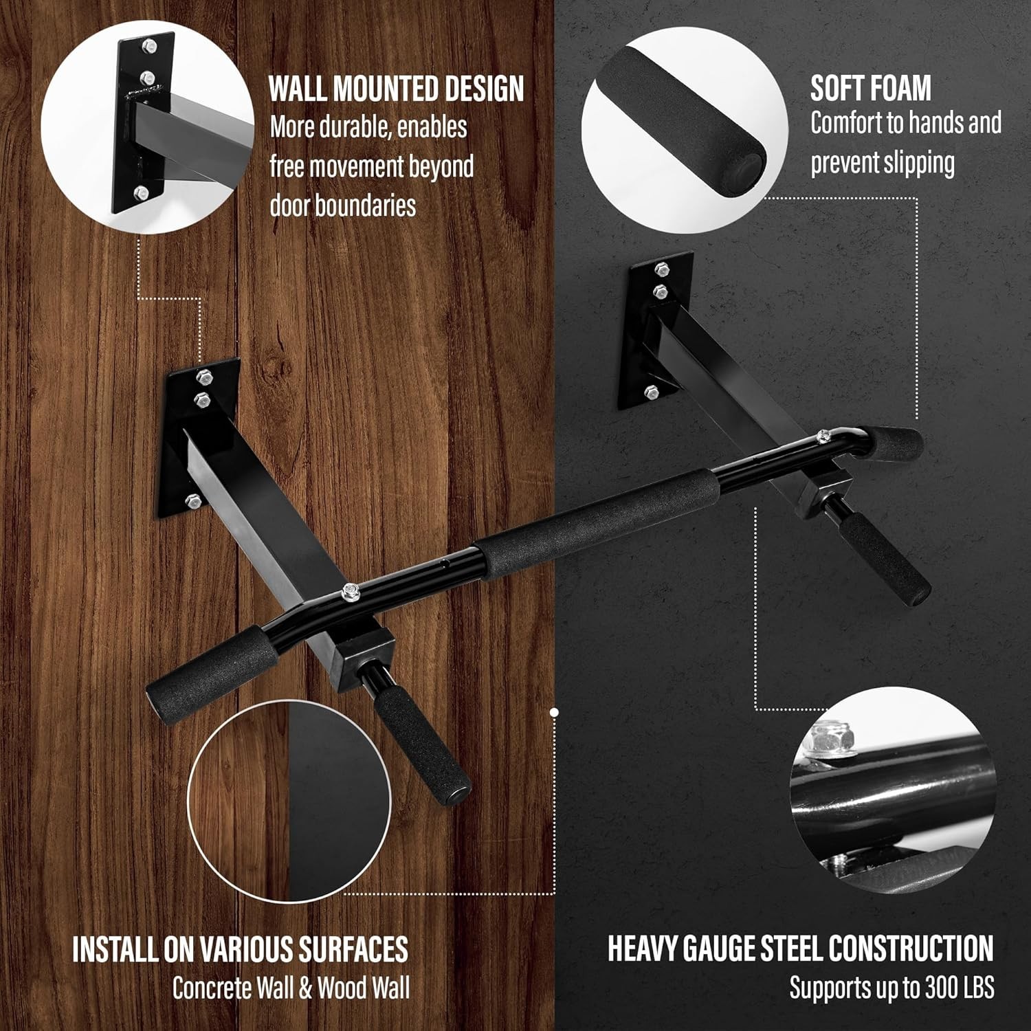 Pull Up Bar Wall Mounted - Multifunctional Wall Mounted Pull Up Bar for Home ...