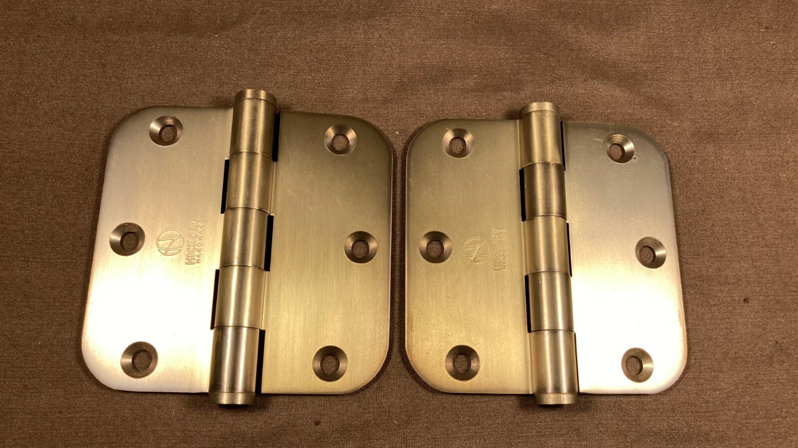 Pair Hickory Solid Brass 3.5 x 3.5" Radius Corner Door Hinge Winchester Brass