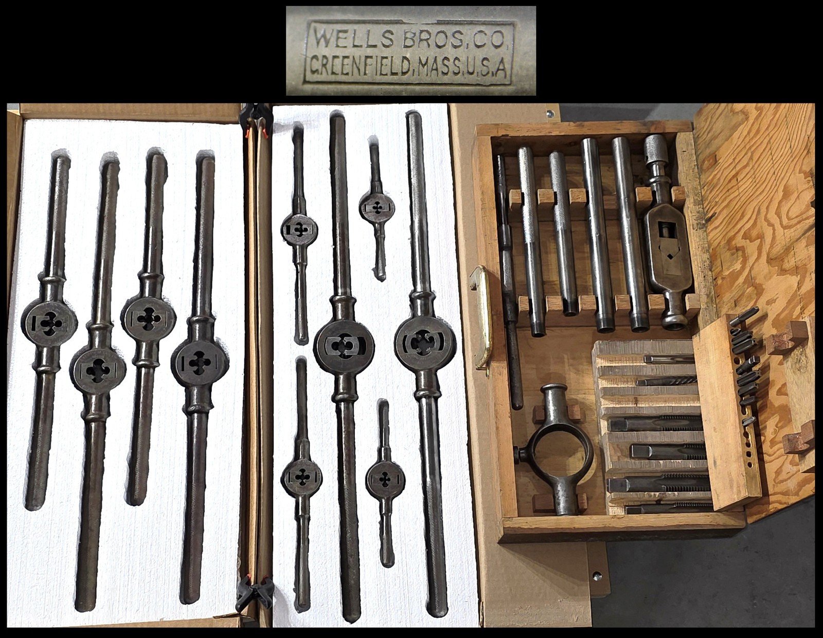 Pat 1885 Antique Wells Bros Greenfield MA Little Giant Tap & Die Set Wood Case