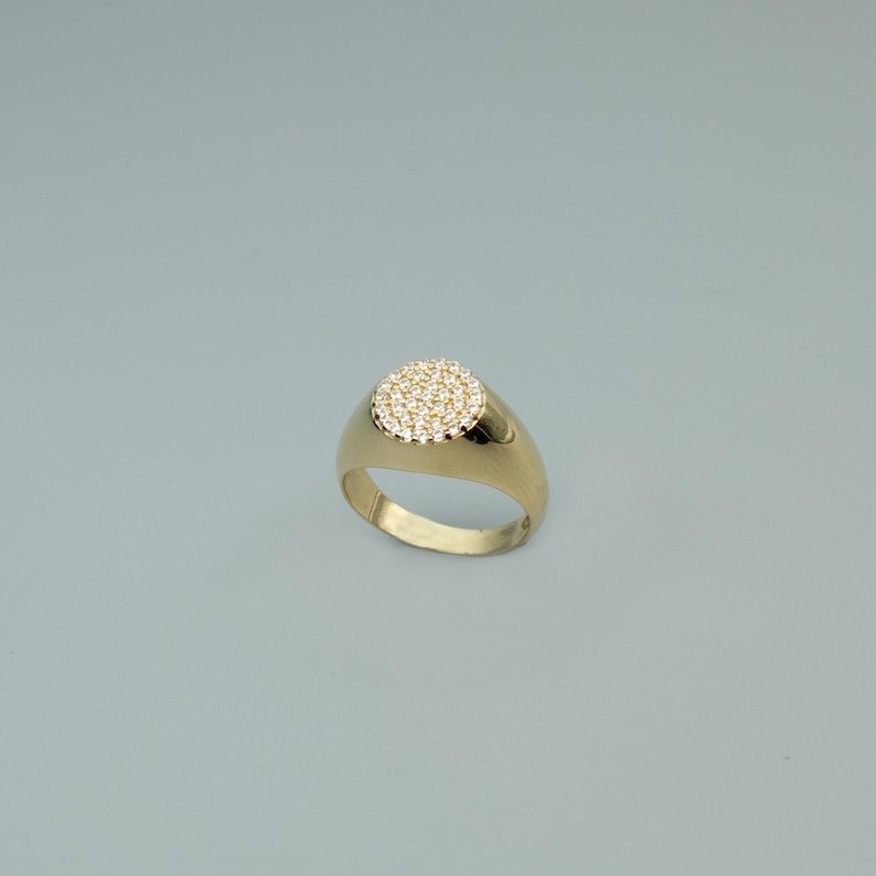 Pavé Moissanite Pinky Ring Round Signet Statement Art Deco Men's Wedding Ring