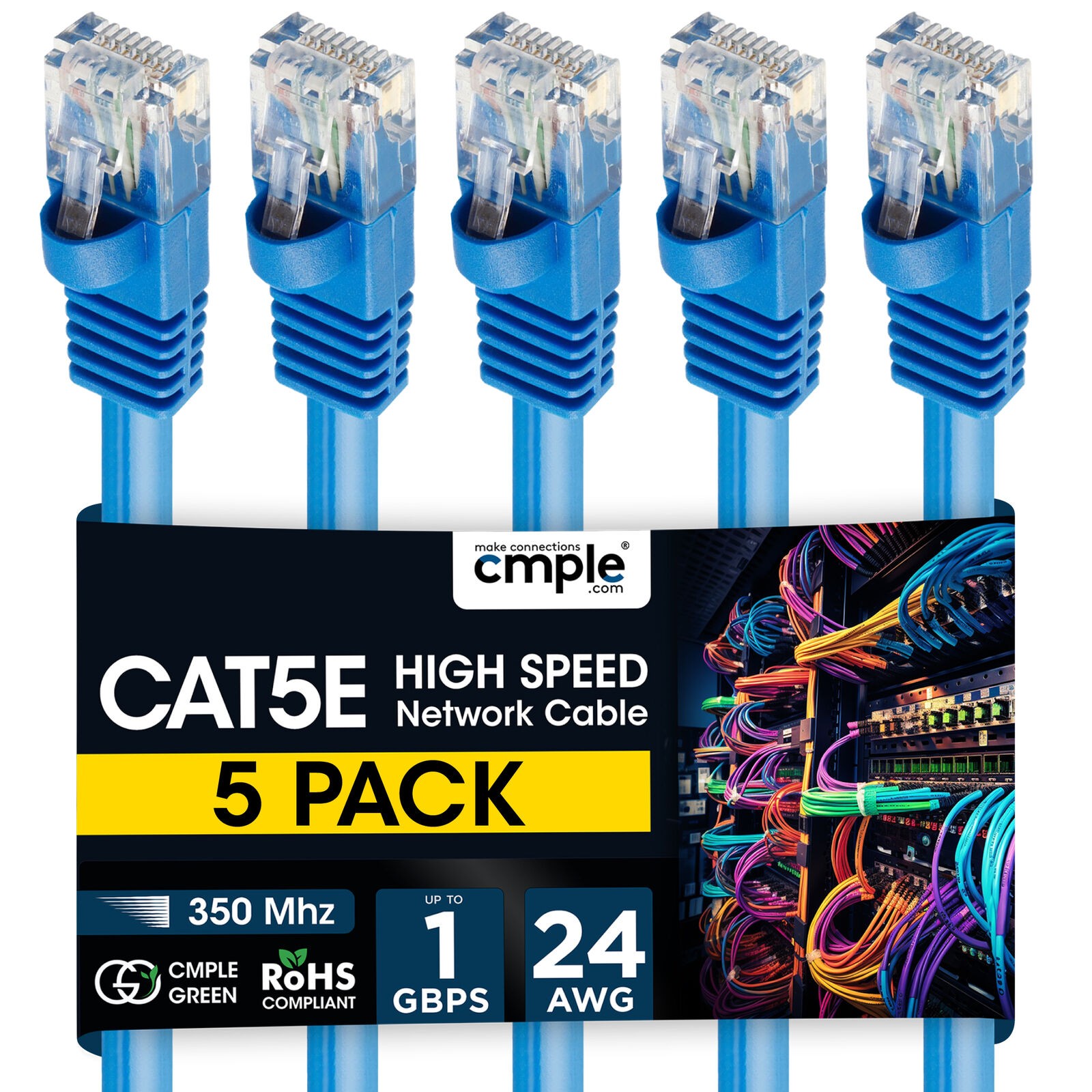 5 Pack Cat5e Ethernet Patch Cable 1.5ft-15ft High-Speed Internet LAN Cord Blue