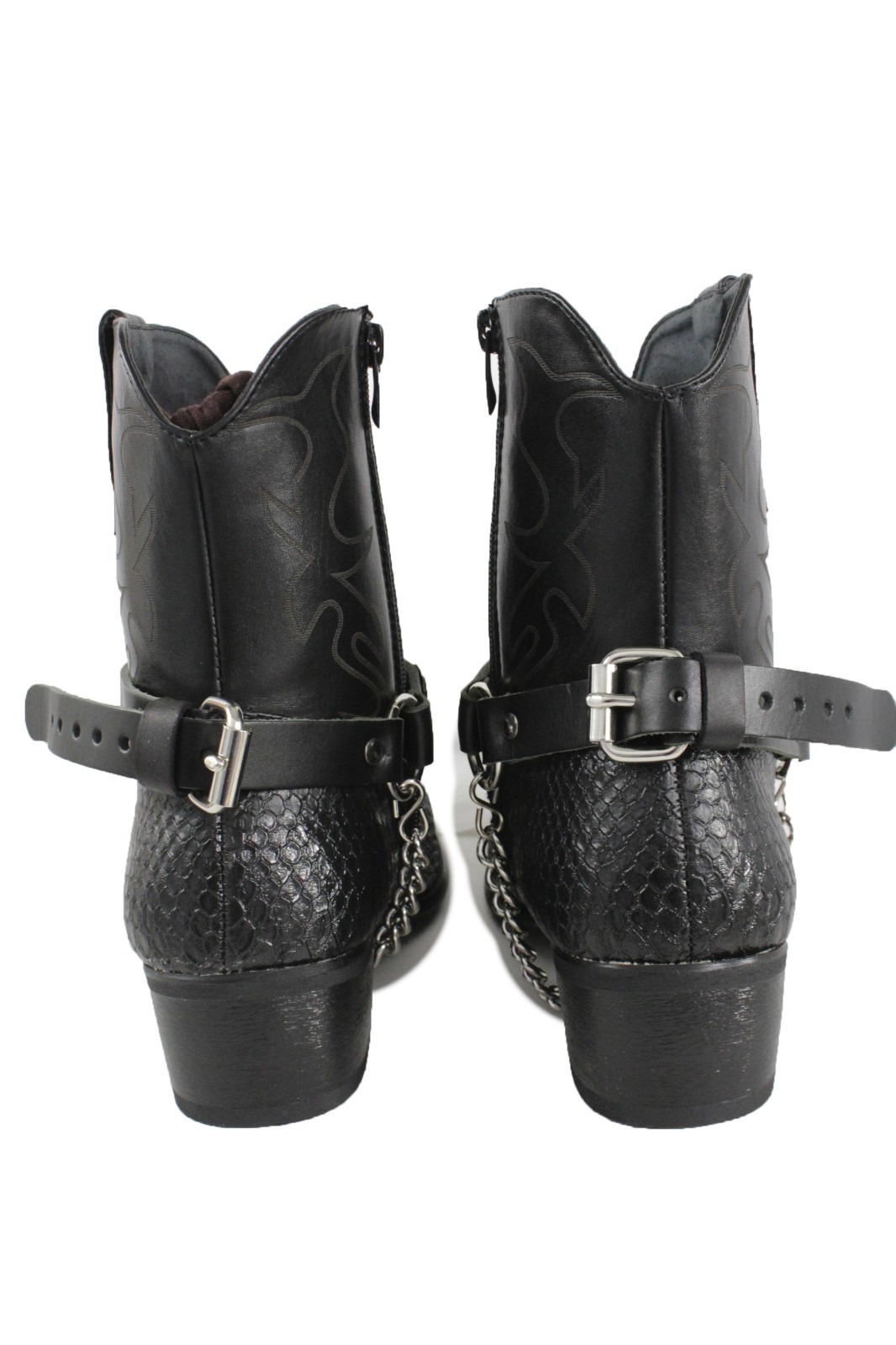 Men Native American Charm Boot Silver Chain 2 Black Straps Shoe Adjustable Fit