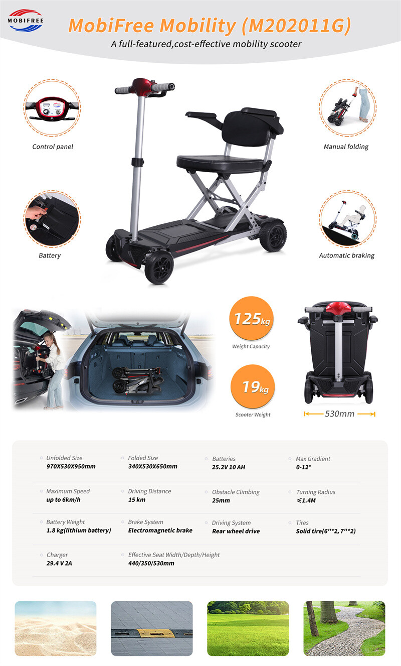 4 Wheels Foldable Travel Mobility Scooter 24V Battery Powered for Elderly