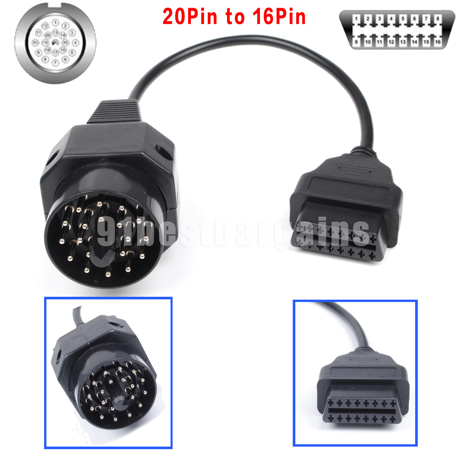 OBD 2 Cable Round Adapter 20 To 16 PIN Auto Car Diagnostic Connector For BMW E36