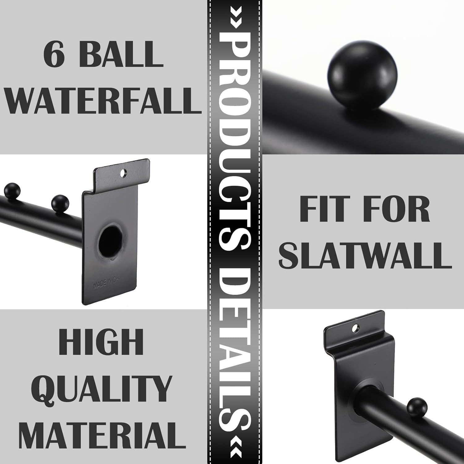 Waterfall Hooks for Slatwall Panel Metal Hangers Black Display Accessories 10...