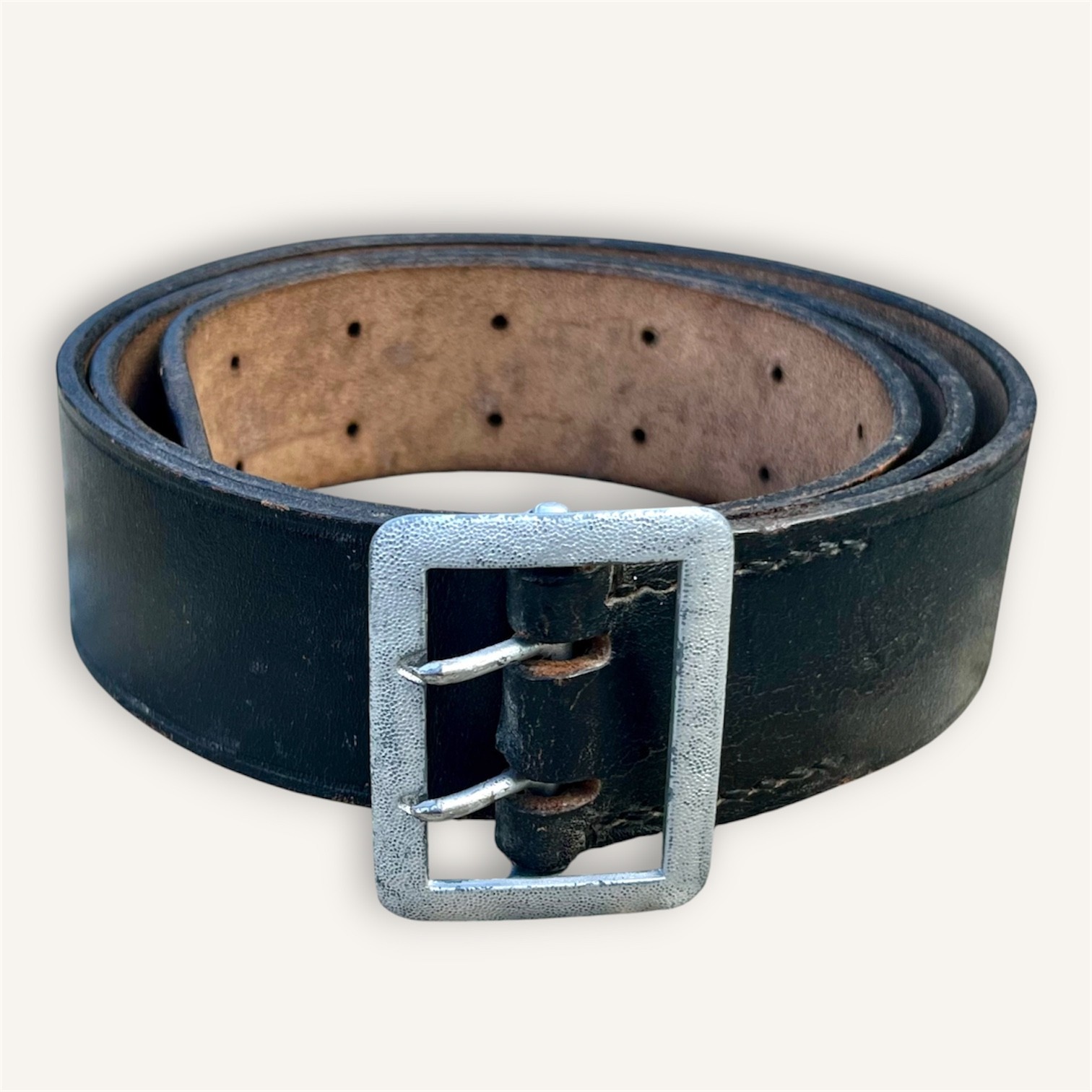 WWII German Wehrmacht Double Claws Heer Officer Black Leather Belt Marked 105