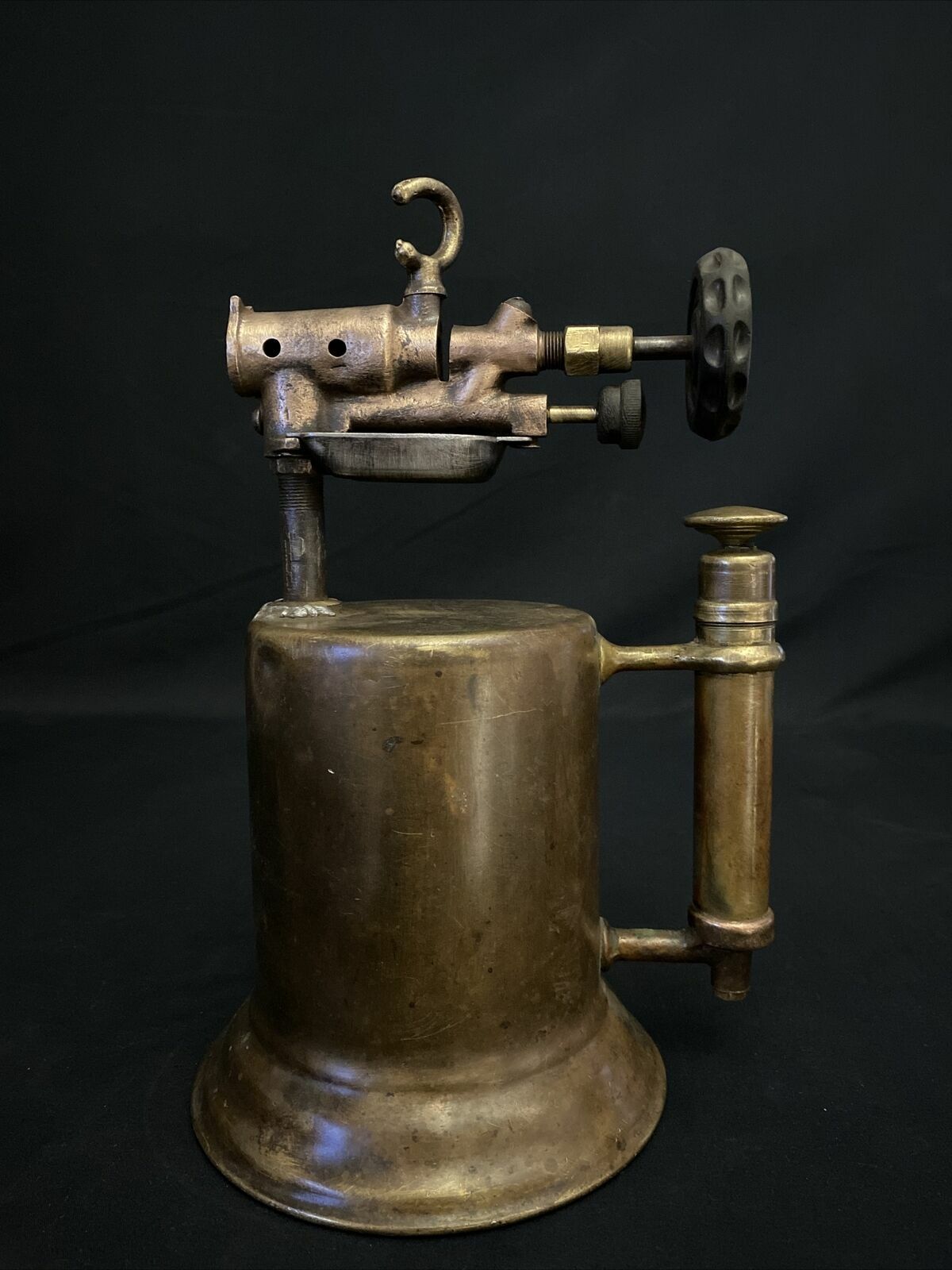 RARE / ANTIQUE / VINTAGE VINTAGE BRASS BLOW TORCH / BLOWTORCH WITH DUAL VALVES