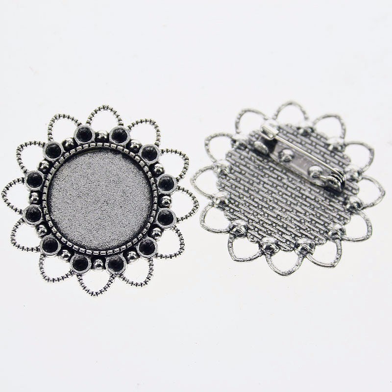 3pcs Tibetan silver color ROUND 20mm cabochon settings rim  brooch design XA0107