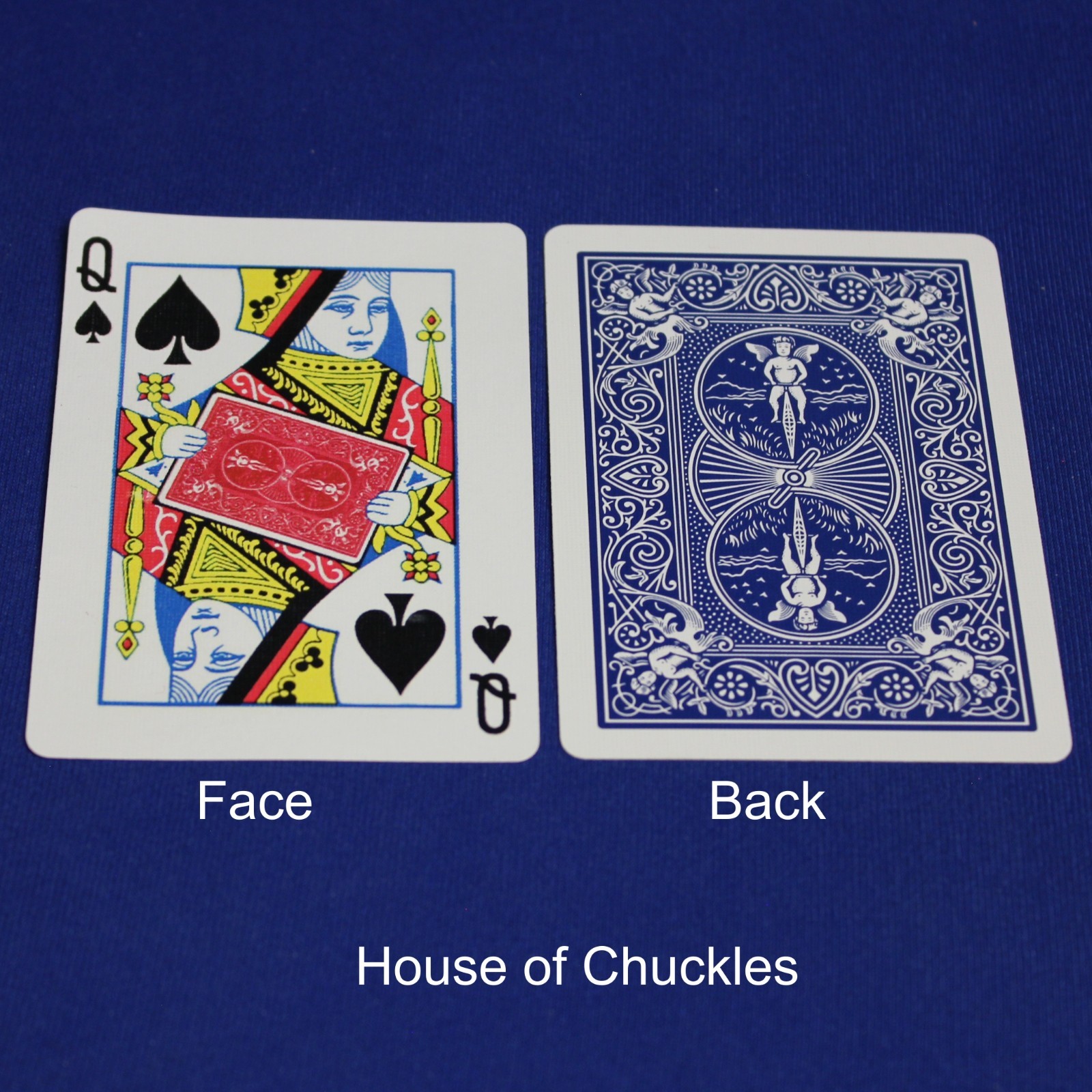 Queen of Spades Holding Red Back Card, Bicycle Printed Gaff Card, Blue