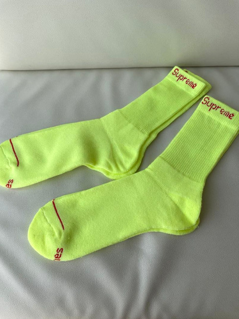 Neon Yellow Supreme x Hanes Crew Socks 4 Pack Men’s Size 6-12 Cushioned New Seal