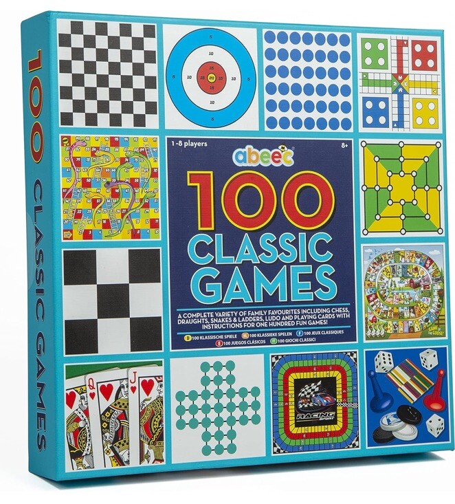 Classic Game Collection, 100 Family Board Games for Adults and Kids. 8x8