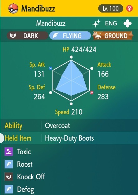 Pokemon Scarlet and Violet 6iv Shiny Max EV Mandibuzz