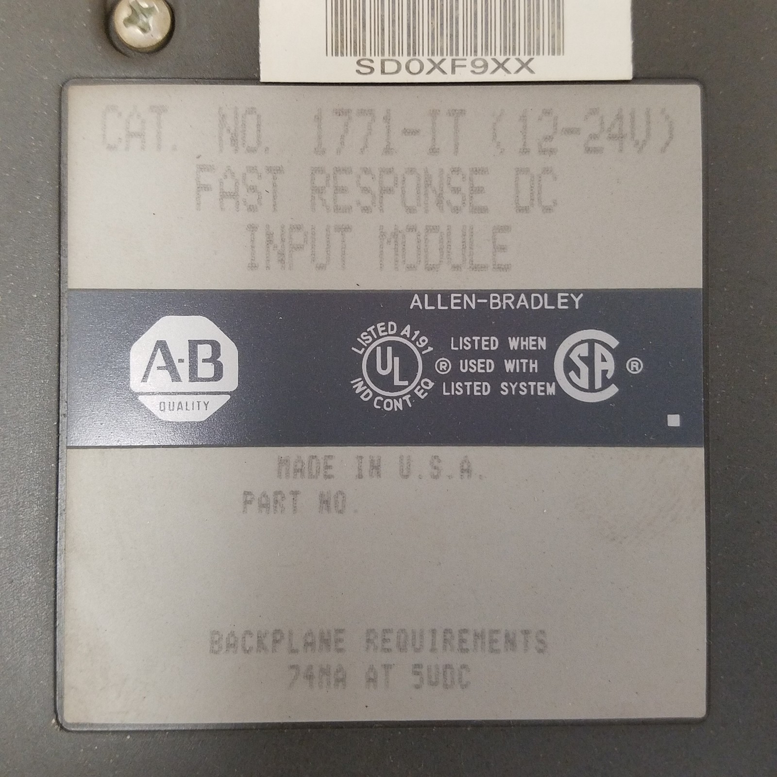 Allen Bradley 1771-IT (12-24V) Fast Response DC Input Module - USED