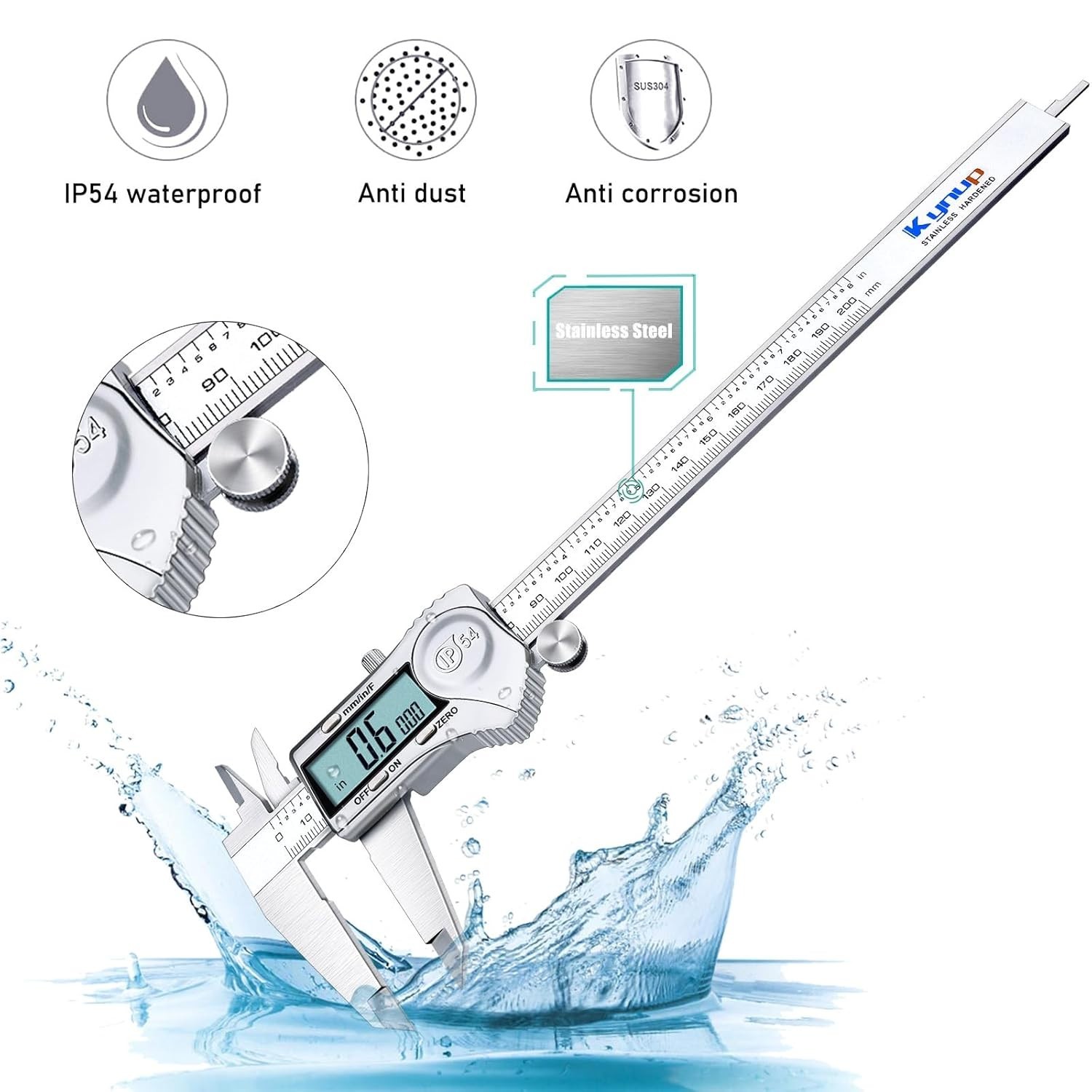 Precision 8" Caliper Measuring Tool, Large LCD, Inch Metric