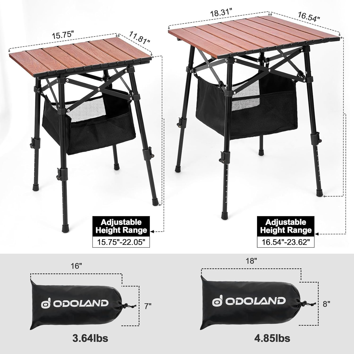 Portable Camping Table, 15.8"L X 11.8"W Folding Table with Adjustable Height 15.