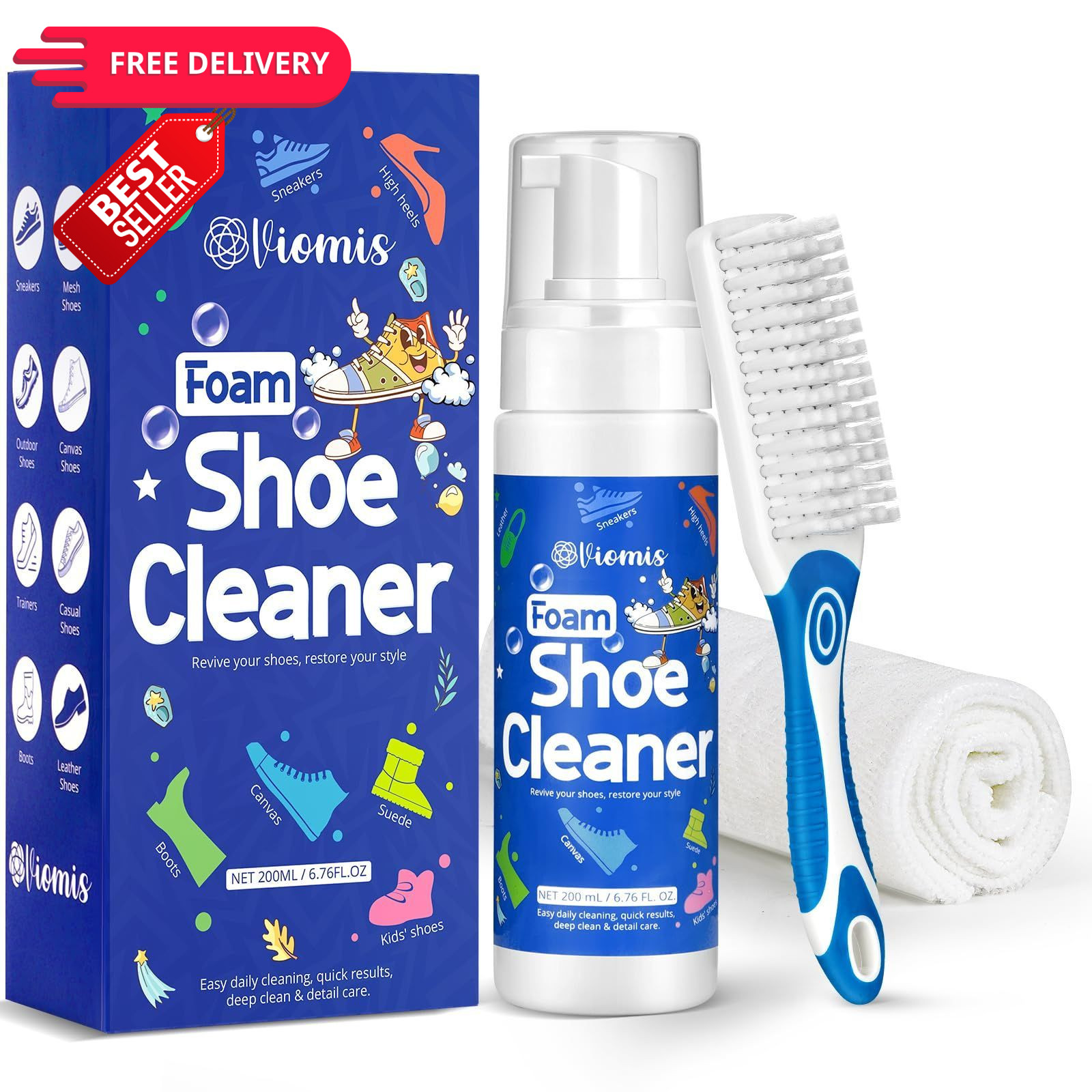 Viomis Shoe Cleaner, 6.76oz Professional Foam Sneaker Cleaning 6.76oz, Clear