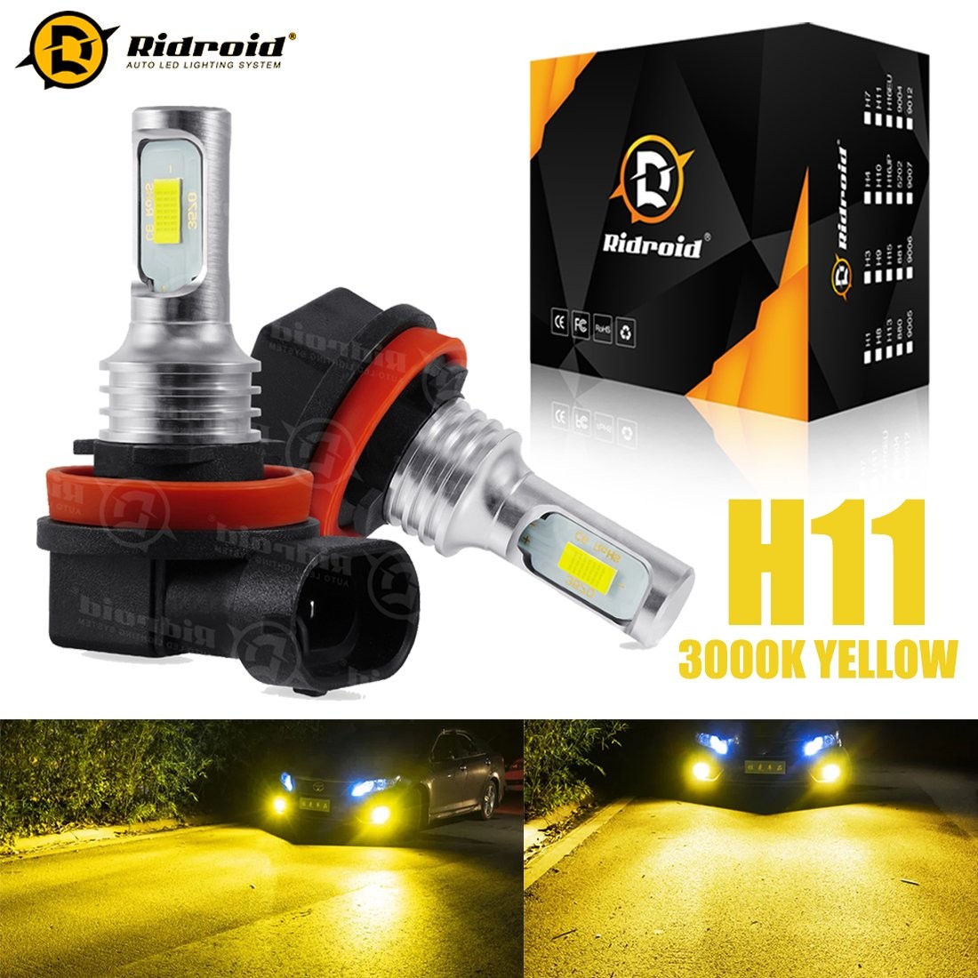 H11 H8 LED Bulbs Golden Yellow Fog Light DRL Light High Power 3000K Super Bright