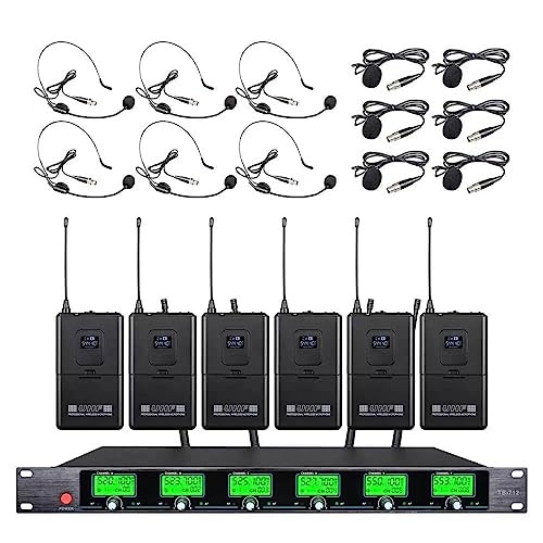 Wireless Microphone System UHF 6 lavalier Microphone Bodypacks Lapel Mic