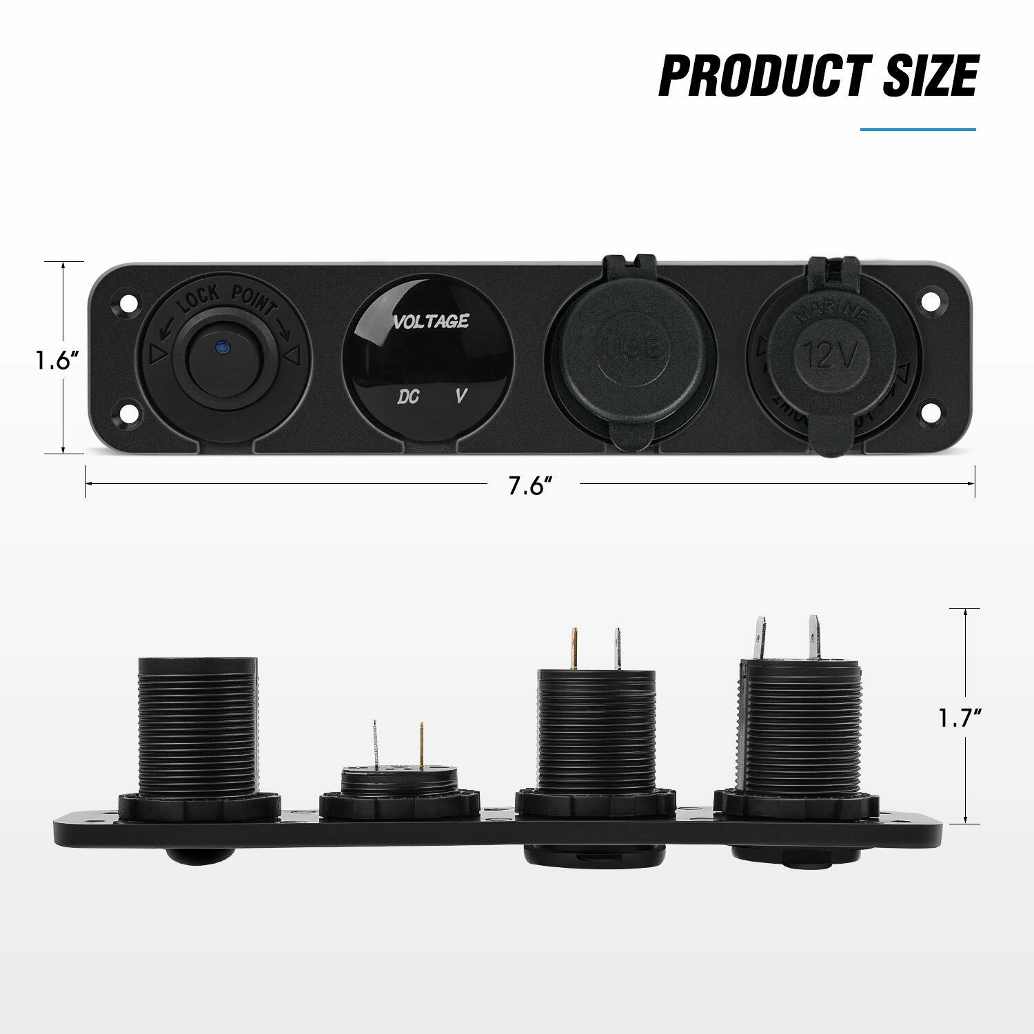 Nilight 4 in 1 ON/OFF Charger Socket Panel Dual USB Power Outlet Toggle Switch