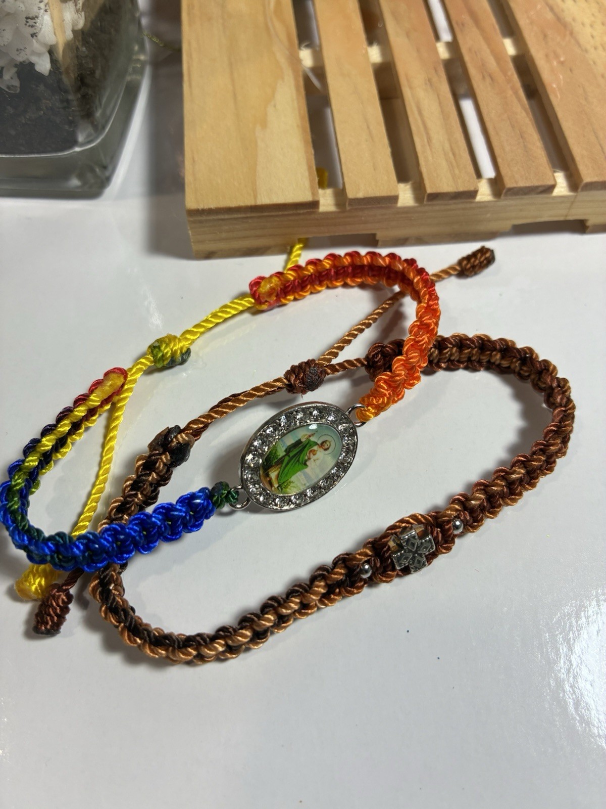 Christian Handmade Bracelets with Saint Image & Cross Charm