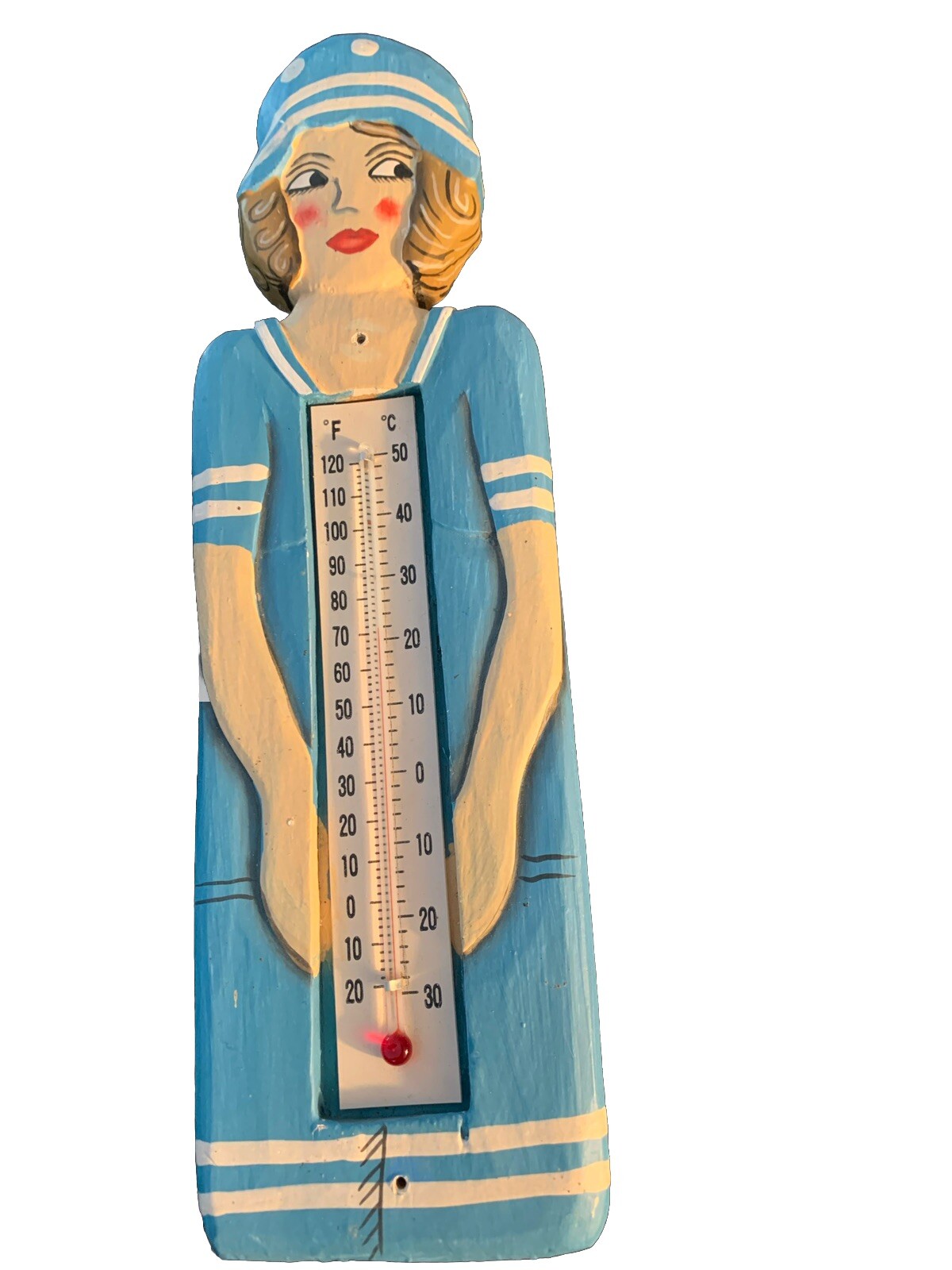 VINTAGE - Wooden Women Flapper 20’s Thermoster Hanging Sign 10” Tall X 3” Wide