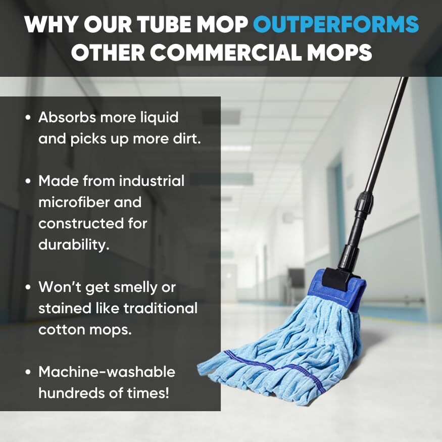 Commercial Mop Head – 1 Pack Blue Medium Microfiber Tube Mop 14 oz. | Industr...