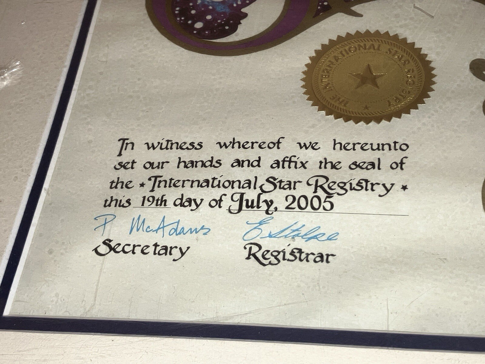 2005 International Star Registry Framed Certificate CEPHEUS RA SIGNED