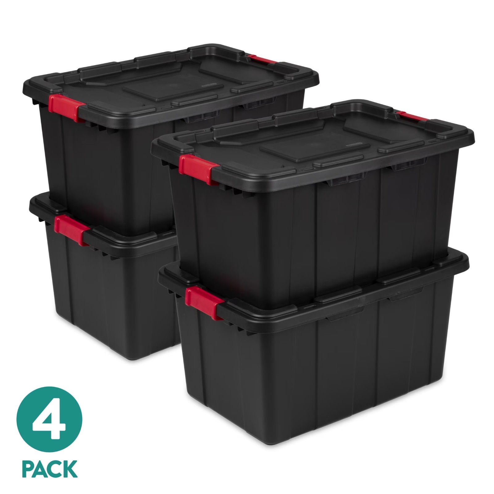 Sterilite 27 Gal Industrial Storage Bins 4-Pack Heavy Duty Plastic Garage Totes