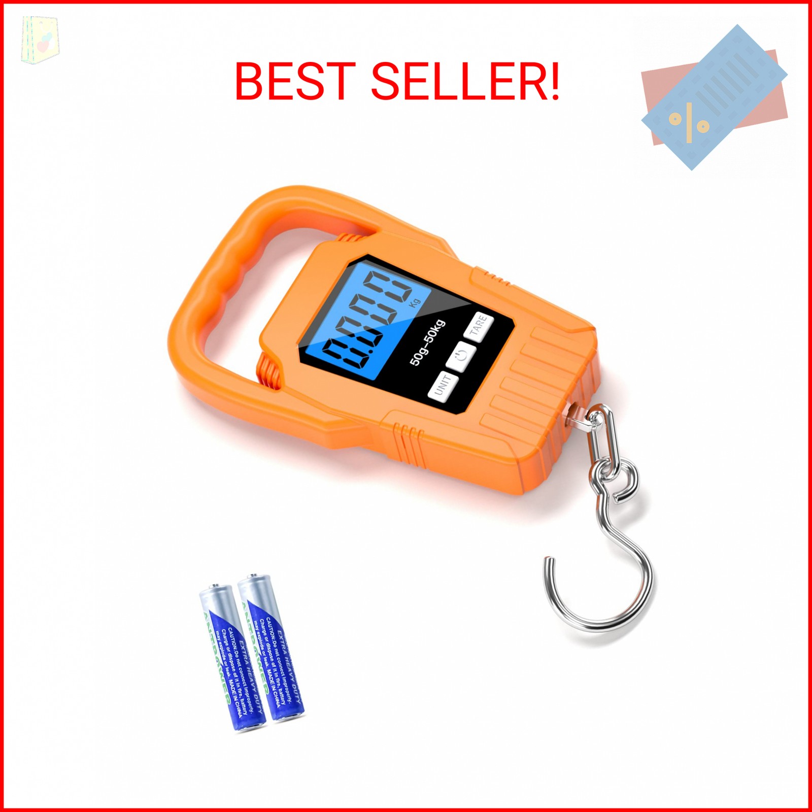 SKEAP Digital Fish Scale Hanging Scale Fishing Scale,110lb/50kg Luggage Scale,Up