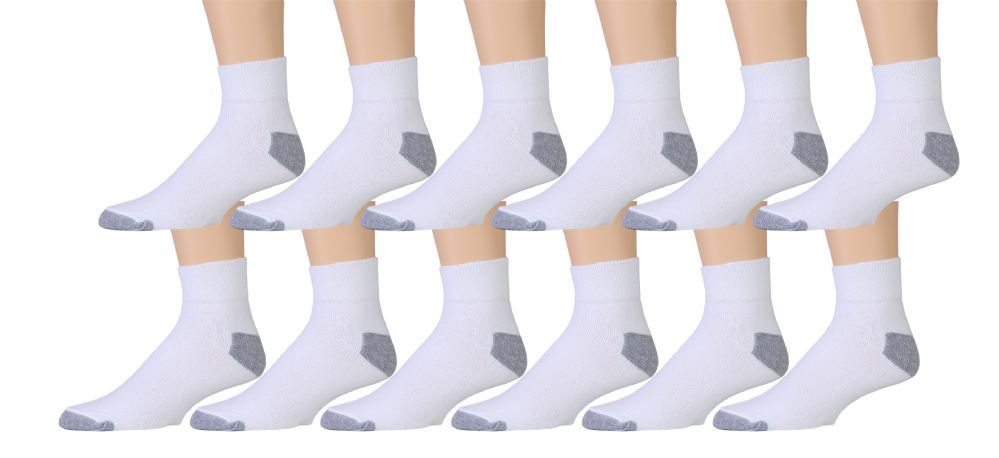 3 6 12 Pairs Mens Ankle Quarter Crew Sport Socks White 2 Tones Cotton 9-11 10-13
