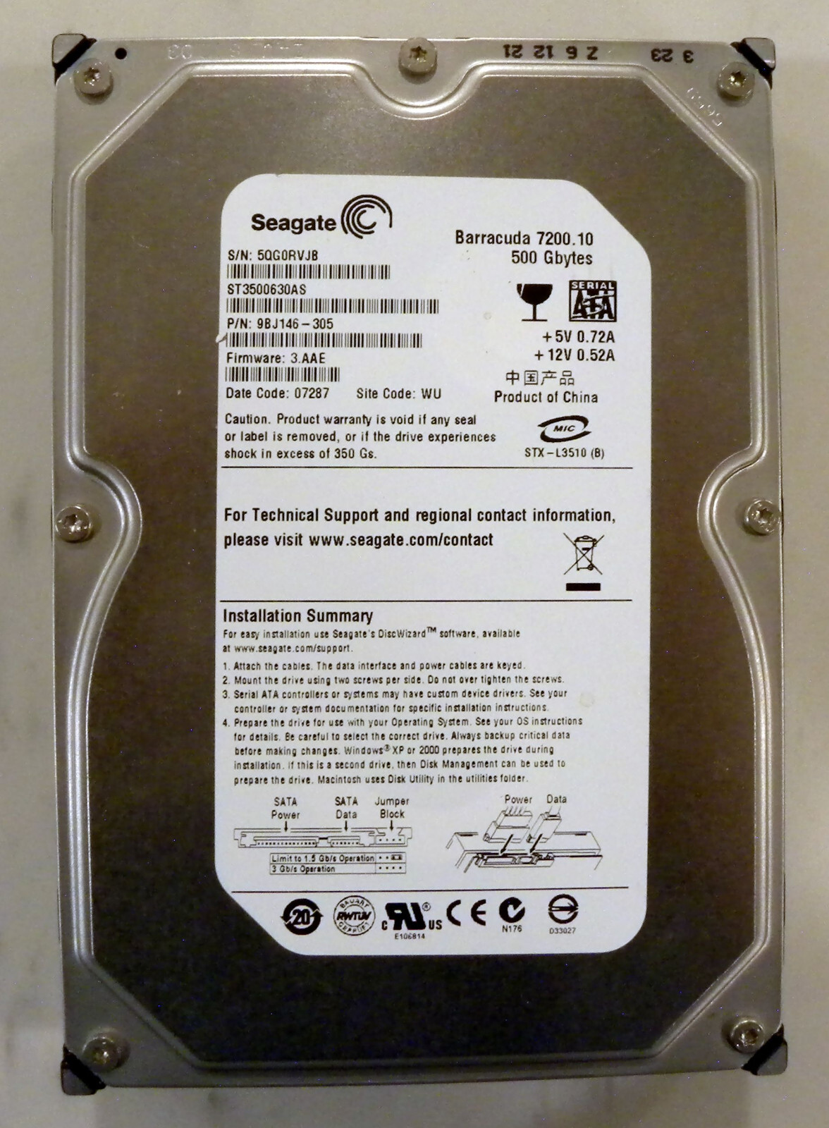 Seagate Barracuda 500GB 7200.10 ST31500630AS Internal HDD Hard Drive FREE SHIP