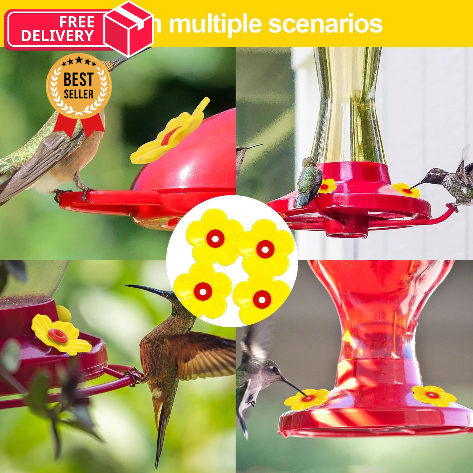 12pcs Hummingbird Feeder Replacement Flowers 12PCS, Yellow