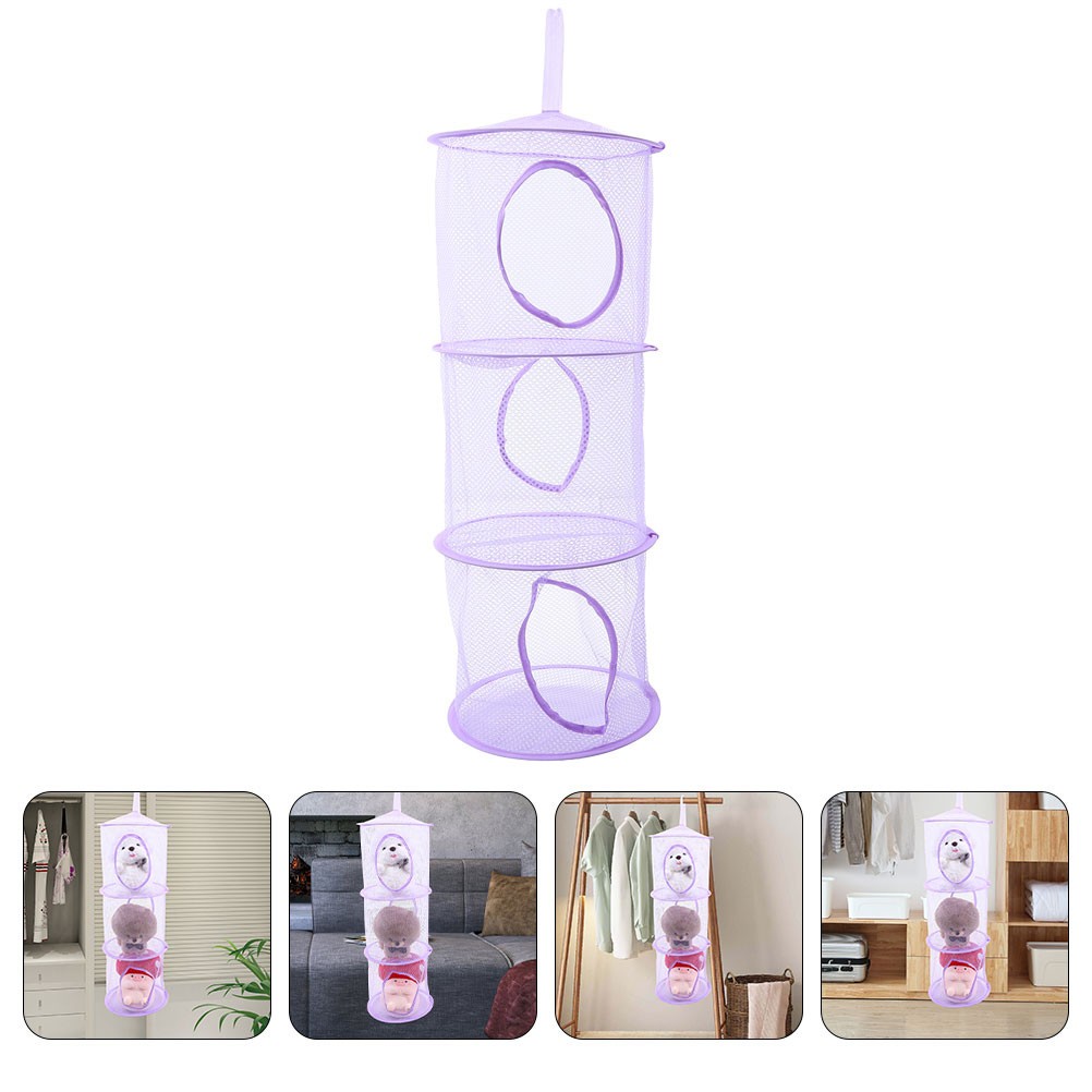 3 Pcs Polyester Fabric Foldable Hanging Nets Stuffed Animal Storage Hammocks